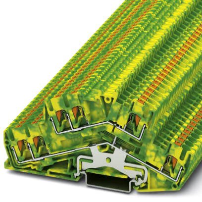 Phoenix Contact Ground - Multi-Level/Multi-Conductor Desk Design Terminal Block; PTTBS 2.5-TWIN-PE; 20A; 600V; 2-Level; #26 - #12; Push-In Connection; Green-Yellow
